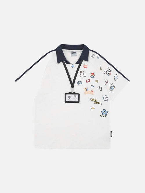 Cartoon Graphics Polo Shirt – Short Sleeve - White / S