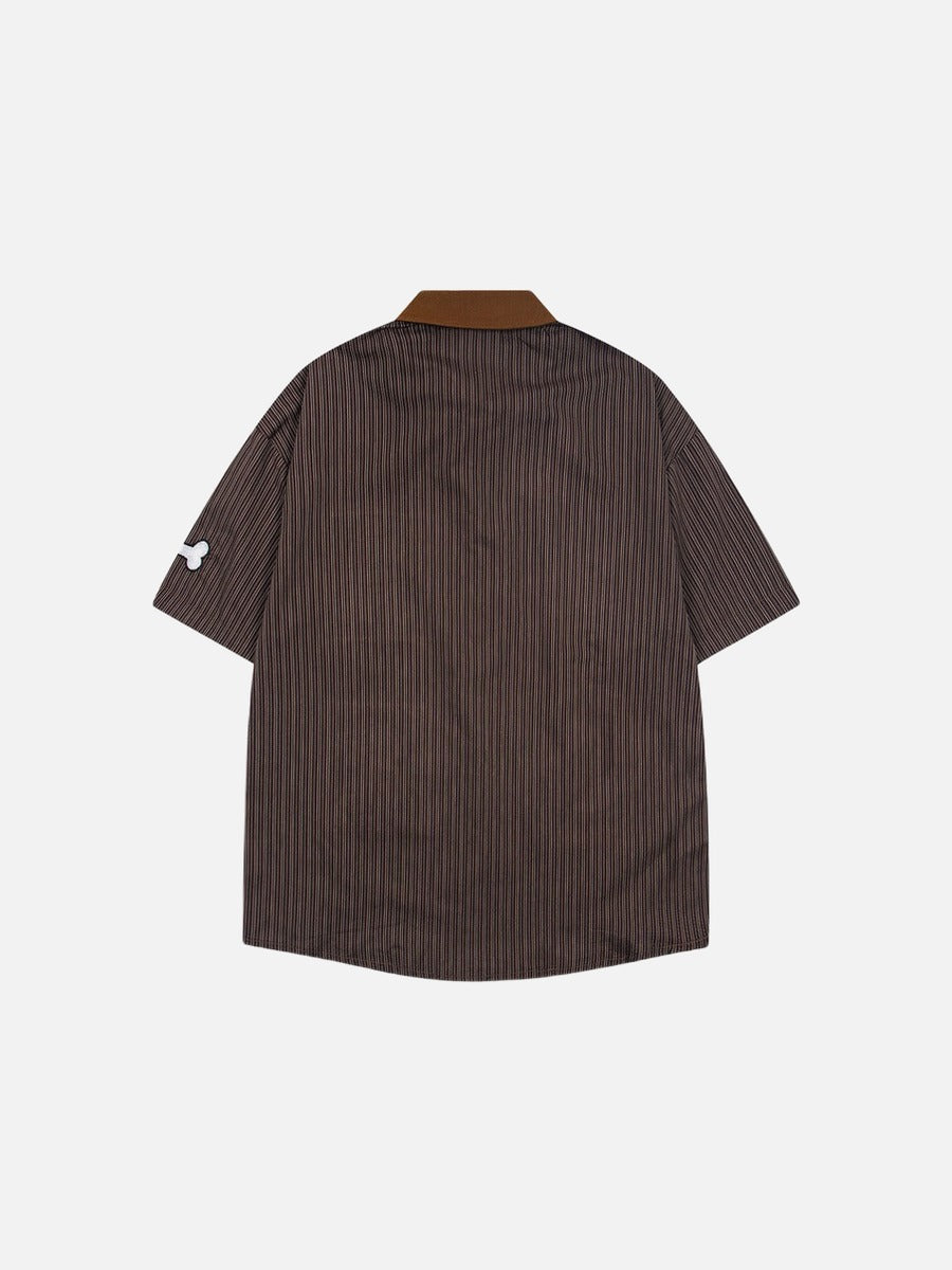 Cartoon Patches Vertical Stripe Shirt