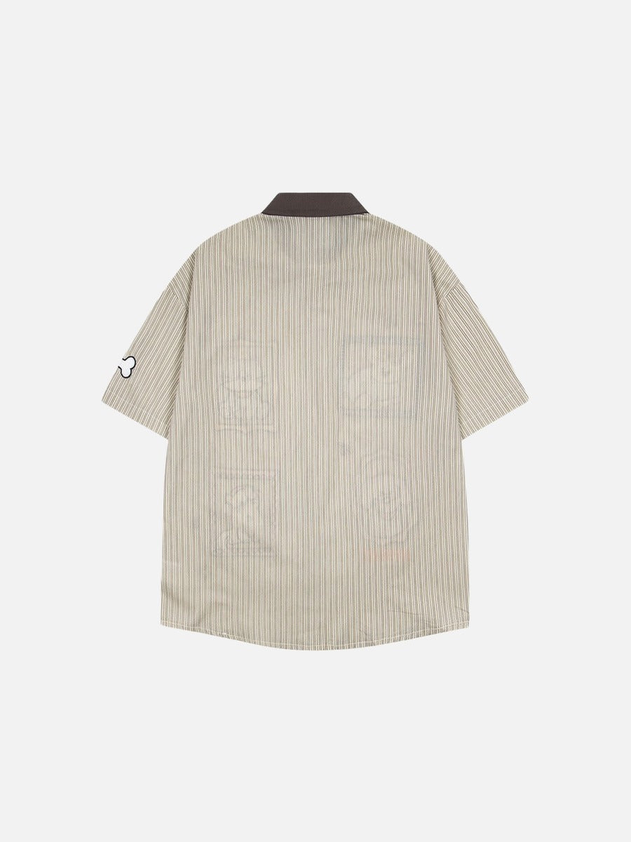 Cartoon Patches Vertical Stripe Shirt