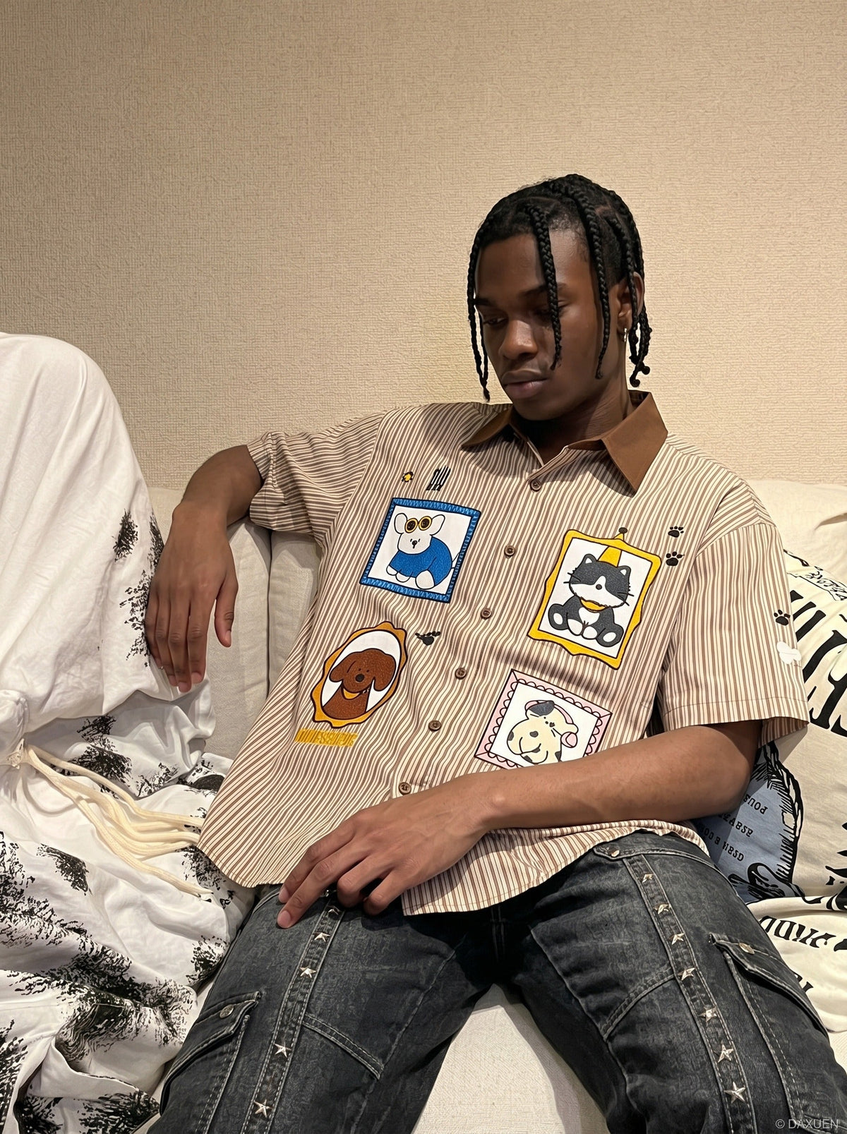 Cartoon Patches Vertical Stripe Shirt