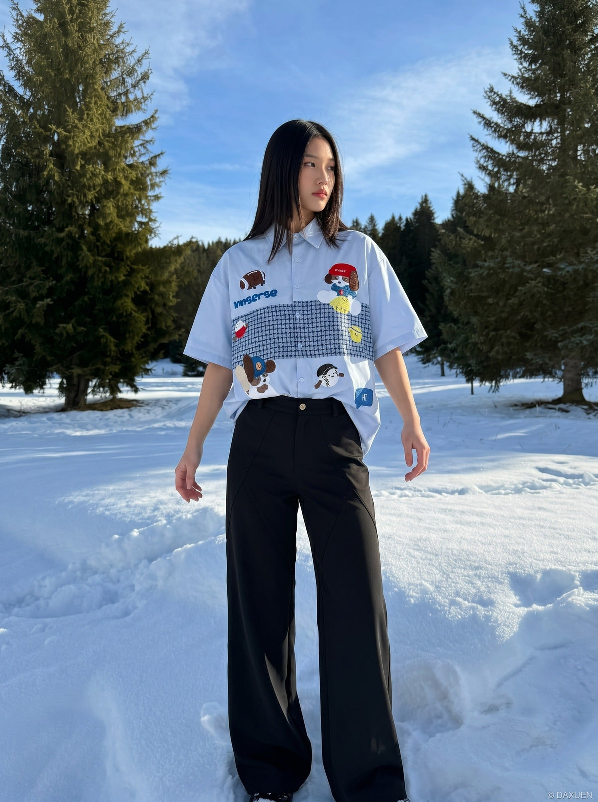 Oversize-Button-up-Hemd im Cartoon-Vibe
