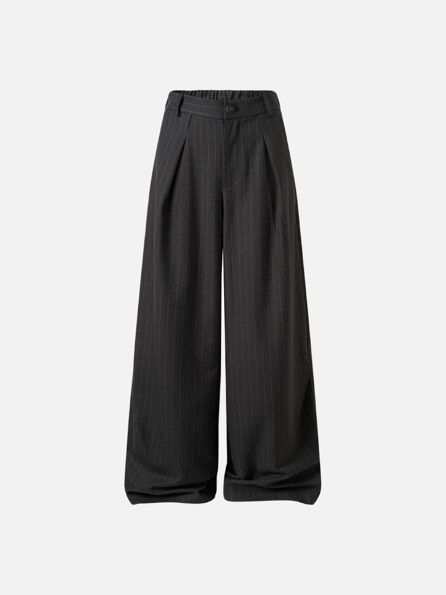 Charcoal Wide-Leg Trousers with Vertical Seams