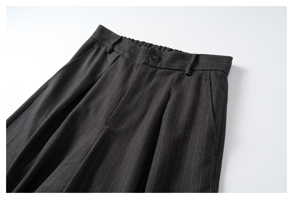 Charcoal Wide-Leg Trousers with Vertical Seams