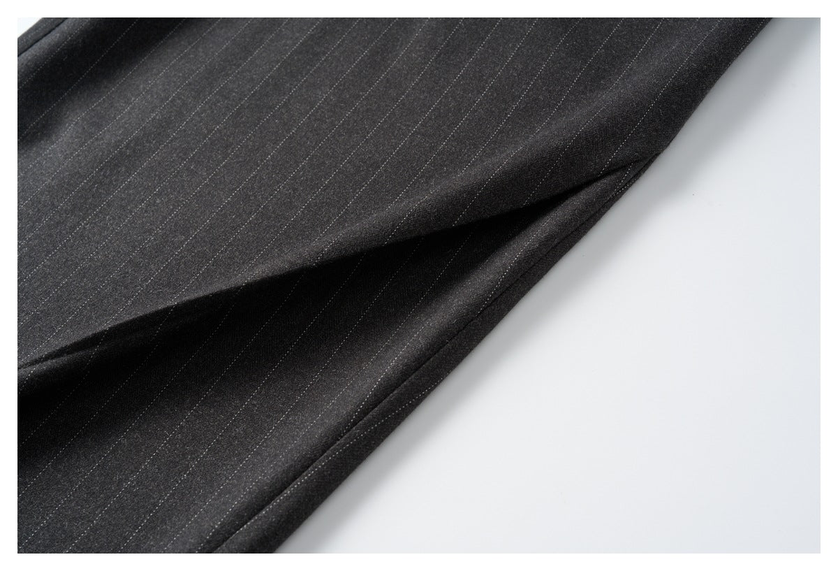 Charcoal Wide-Leg Trousers with Vertical Seams