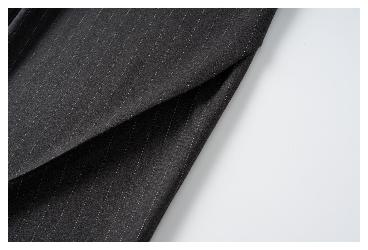 Charcoal Wide-Leg Trousers with Vertical Seams