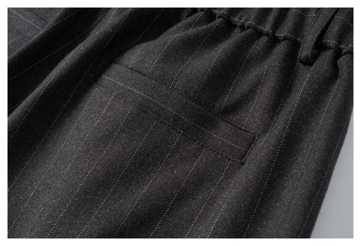 Charcoal Wide-Leg Trousers with Vertical Seams