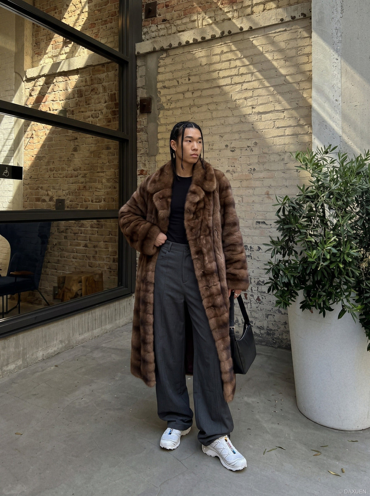 Charcoal Wide-Leg Trousers with Vertical Seams
