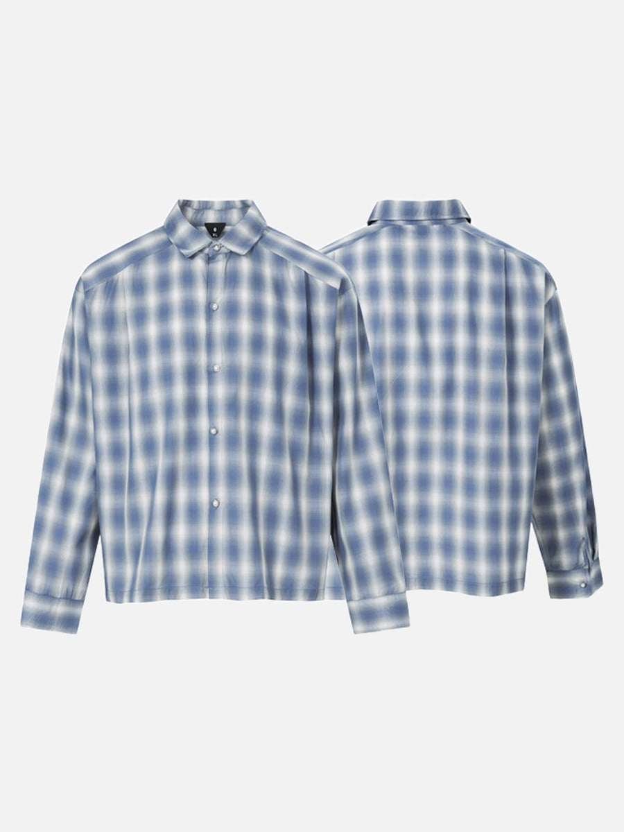 DAXUEN Long-sleeved plaid button-up shirt — model photo