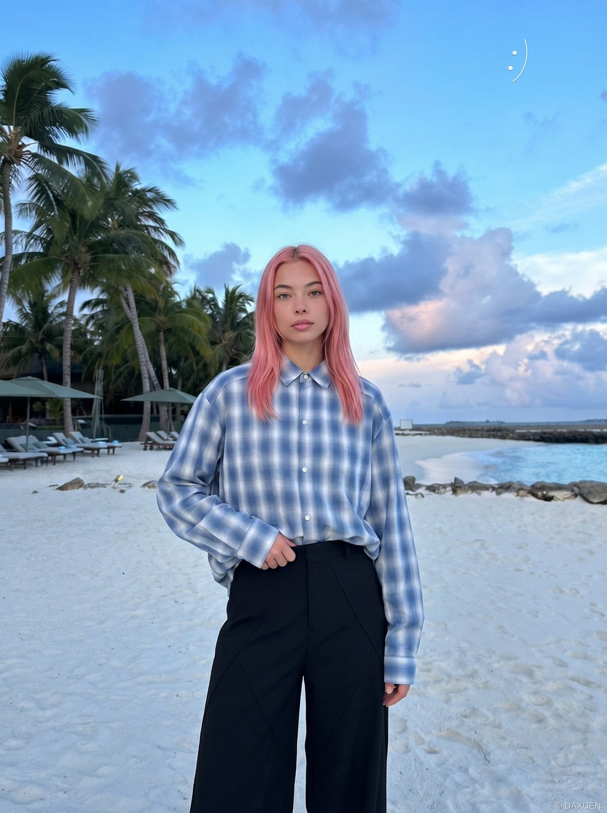 DAXUEN Long-sleeved plaid button-up shirt
