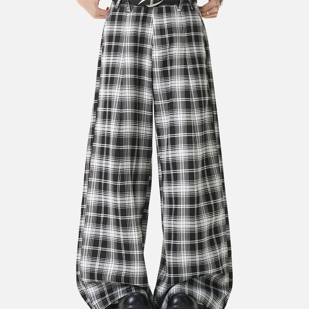 DAXUEN black and white plaid wide-leg trousers