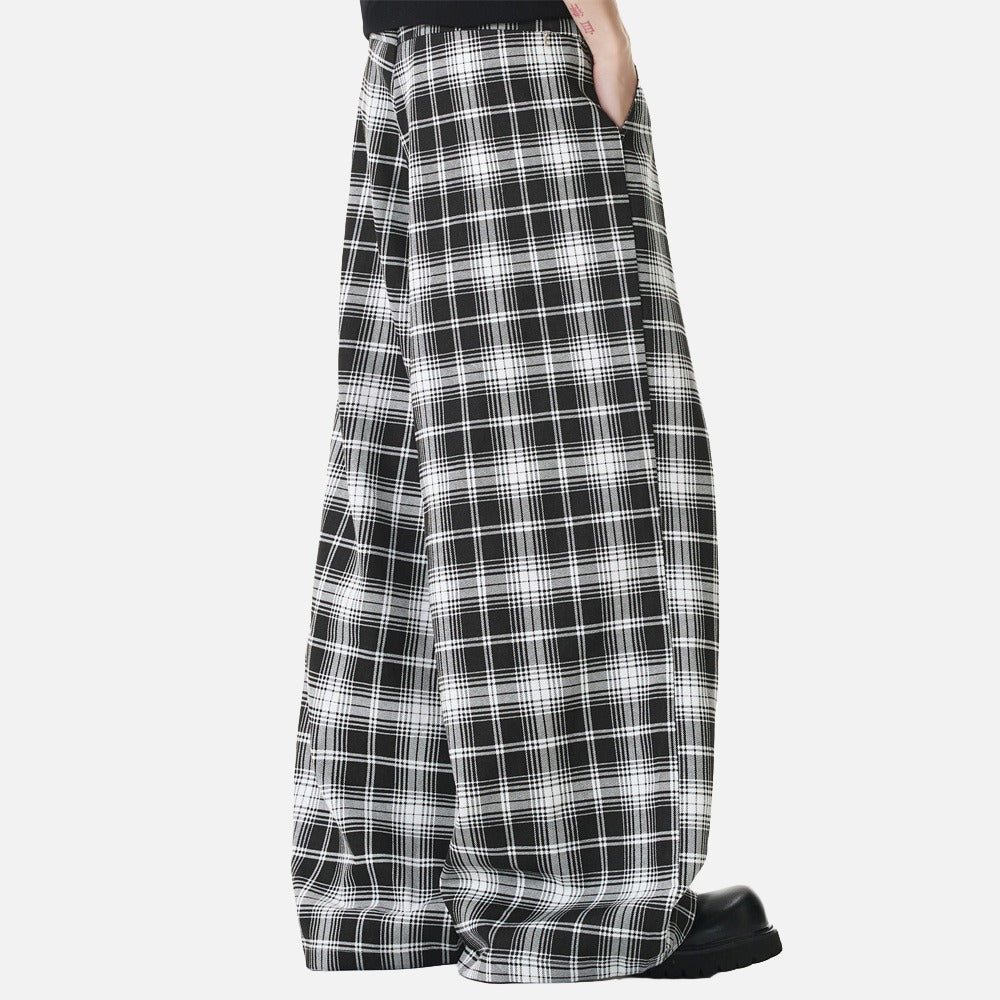 DAXUEN black and white plaid wide-leg trousers