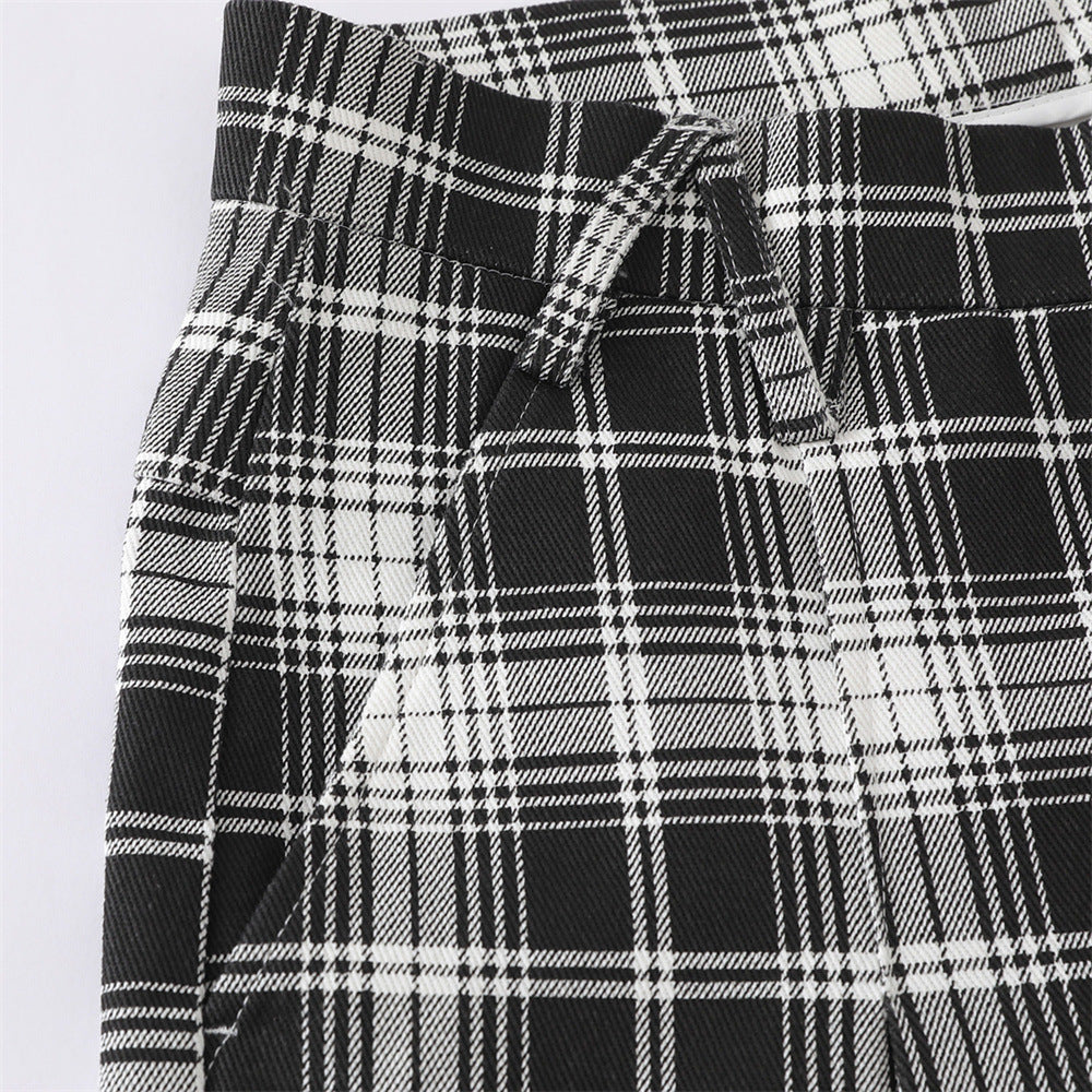 DAXUEN black and white plaid wide-leg trousers