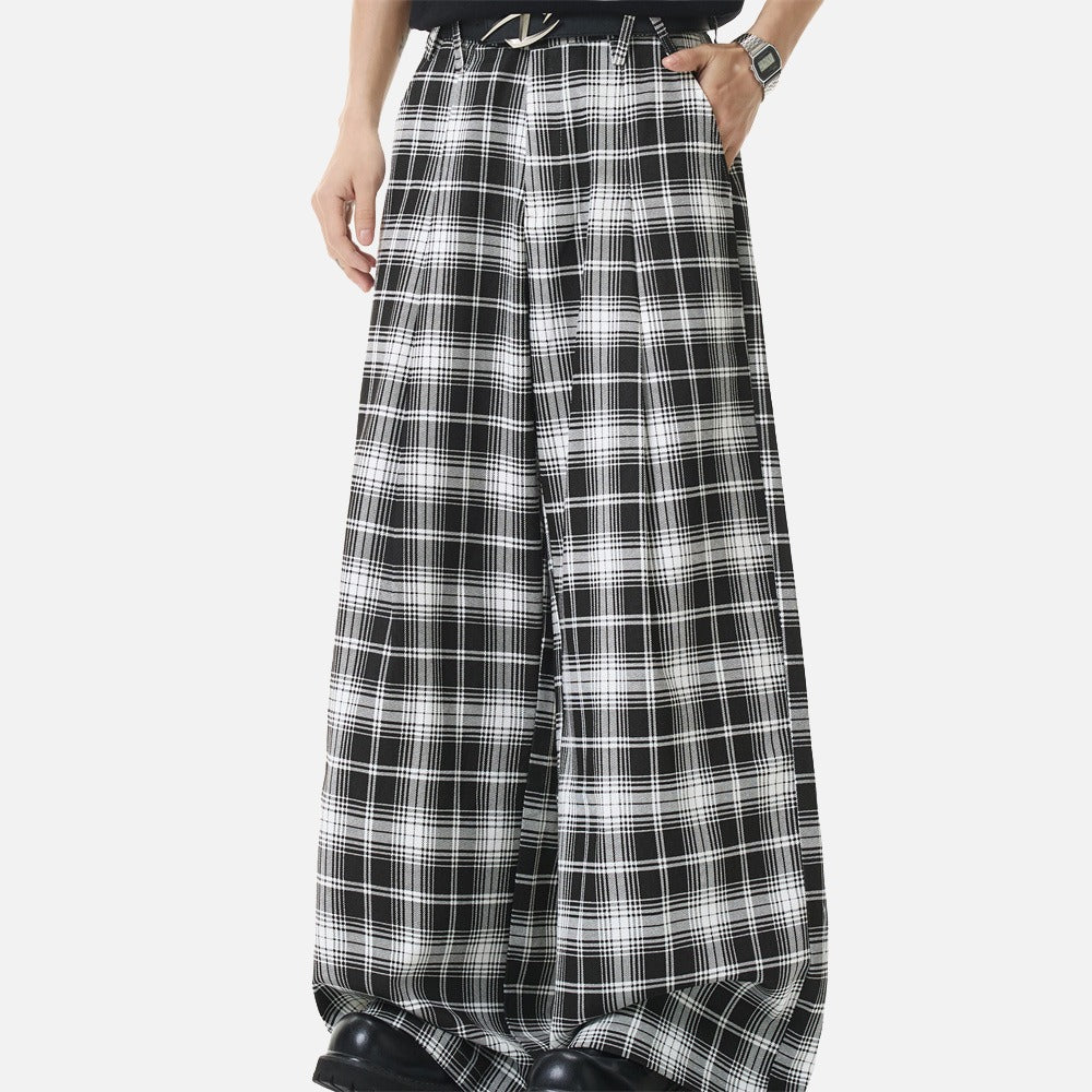DAXUEN black and white plaid wide-leg trousers