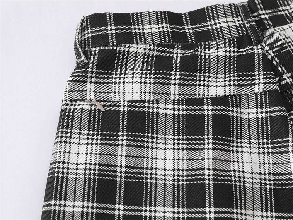 DAXUEN black and white plaid wide-leg trousers