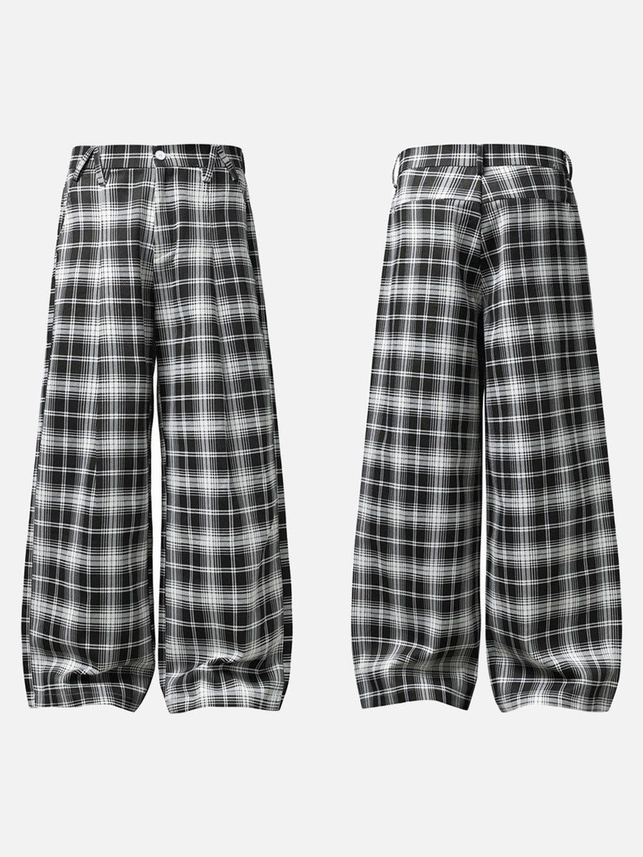 DAXUEN black and white plaid wide-leg trousers