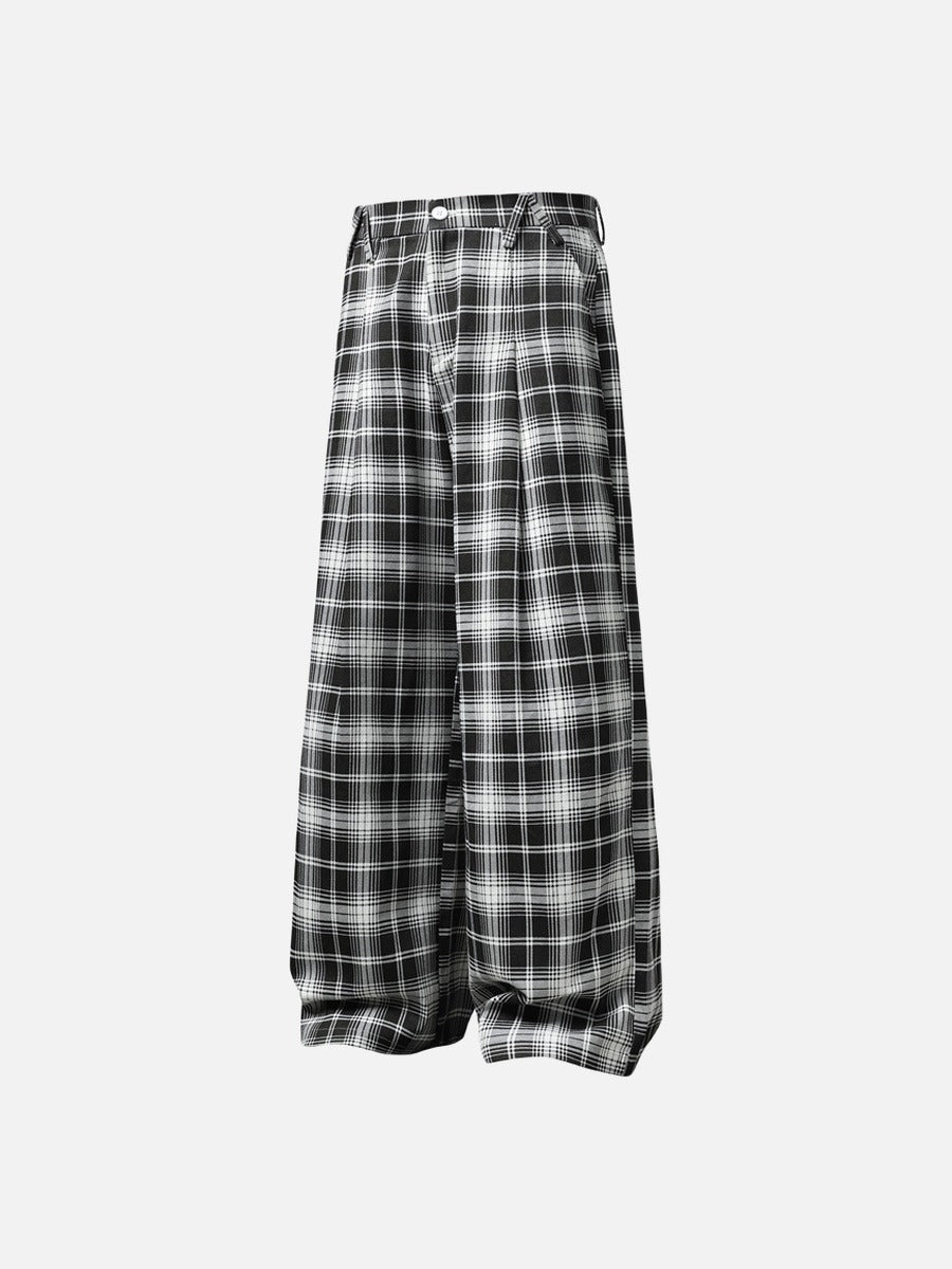 DAXUEN black and white plaid wide-leg trousers