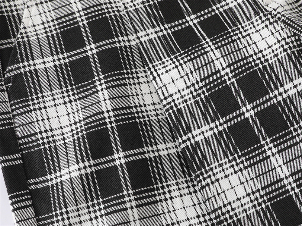 DAXUEN black and white plaid wide-leg trousers