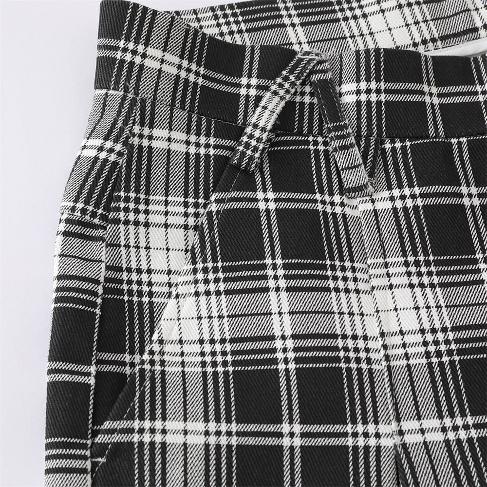 DAXUEN black and white plaid wide-leg trousers