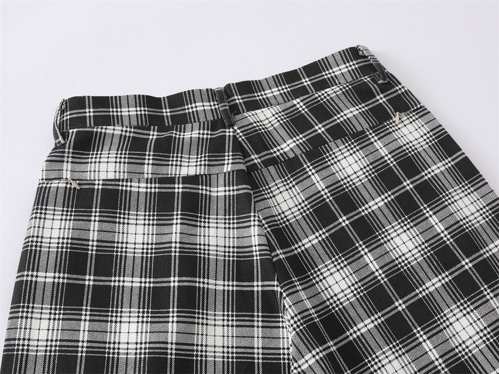 DAXUEN black and white plaid wide-leg trousers