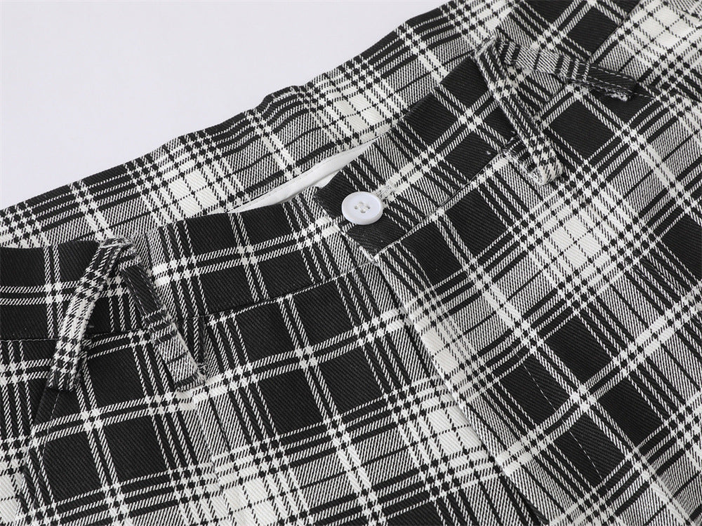 DAXUEN black and white plaid wide-leg trousers