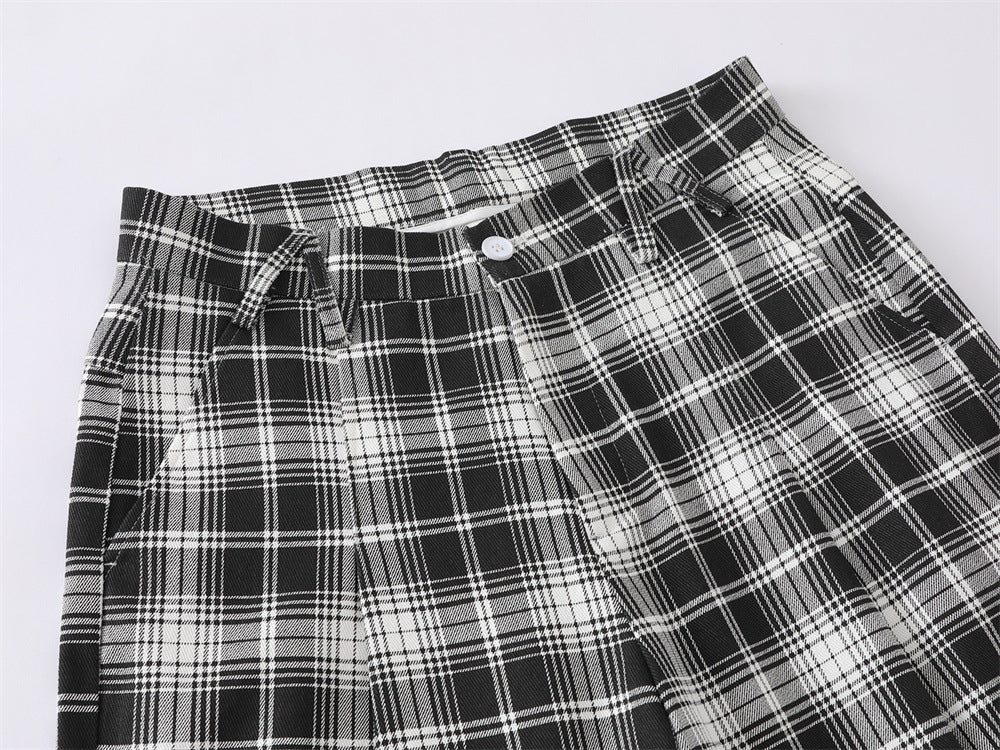DAXUEN black and white plaid wide-leg trousers