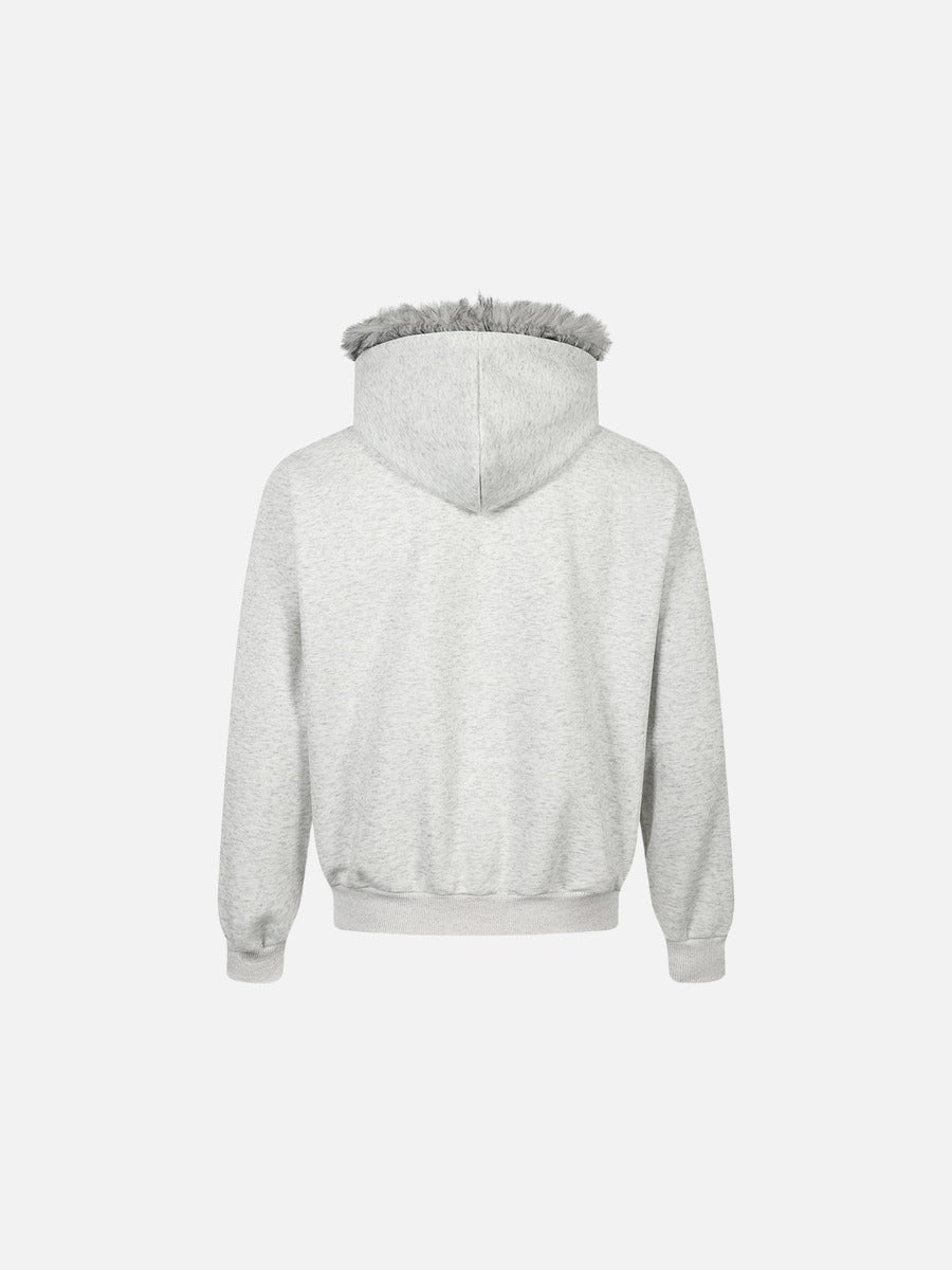 Collage Graphic Faux Fur Zip Hoodie
