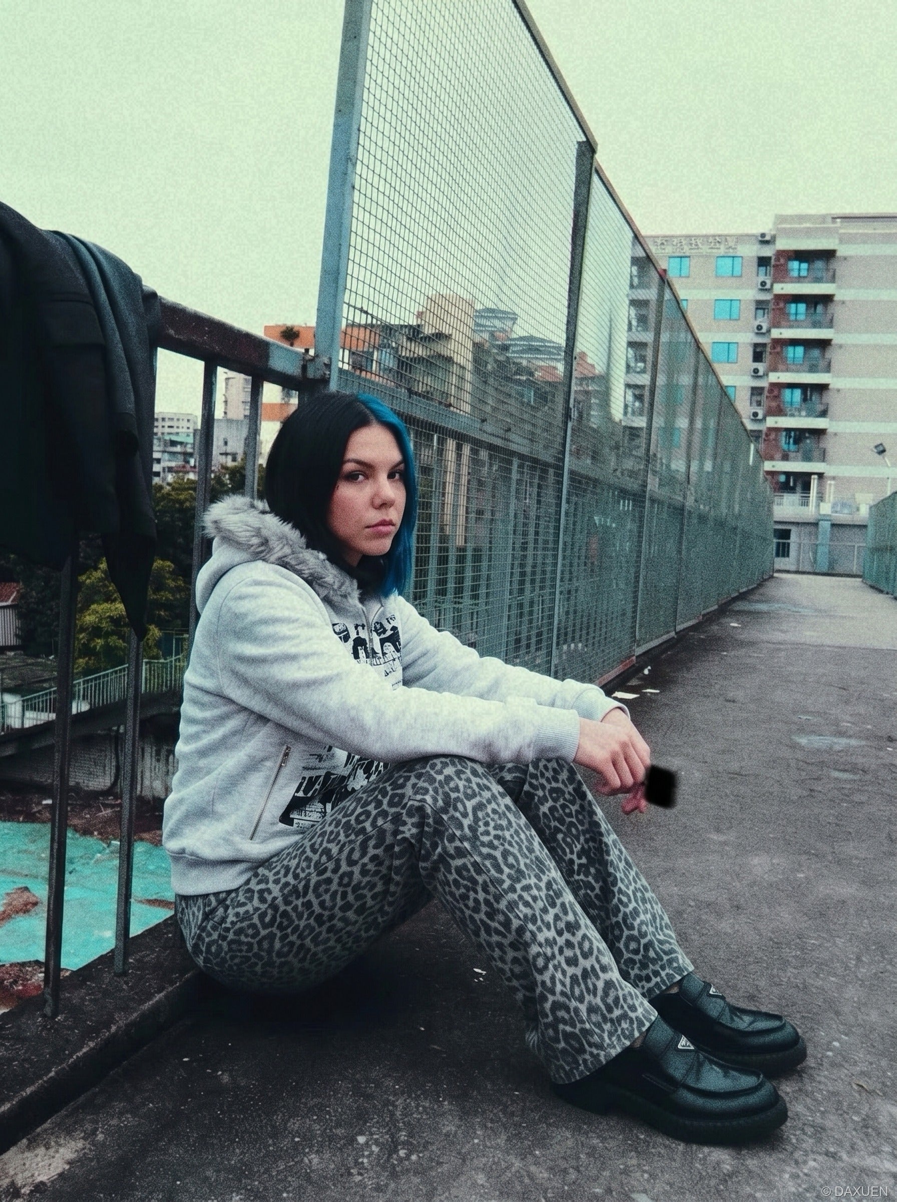 Collage Graphic Faux Fur Zip Hoodie