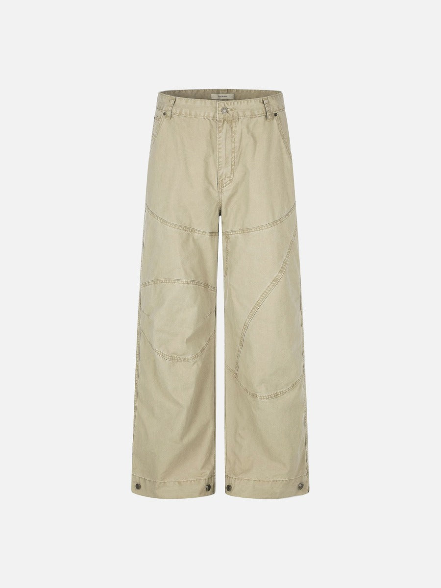 DAXUEN khaki wide-leg contrast-stitched pants