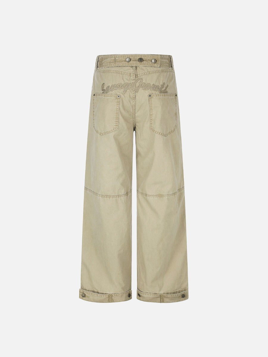 DAXUEN khaki wide-leg contrast-stitched pants