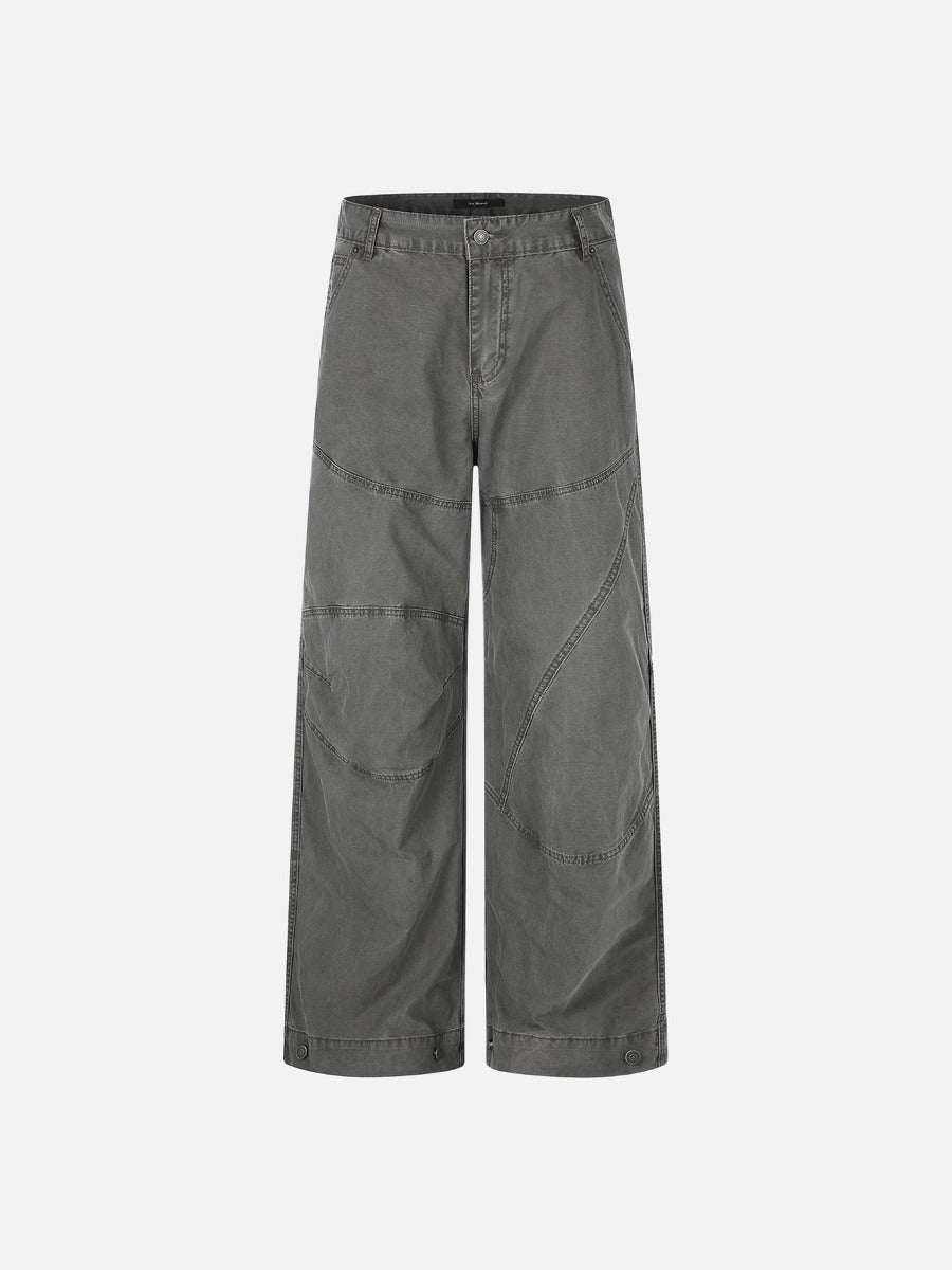 DAXUEN khaki wide-leg contrast-stitched pants