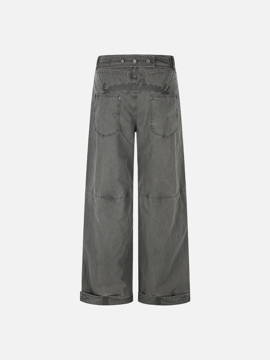 DAXUEN khaki wide-leg contrast-stitched pants