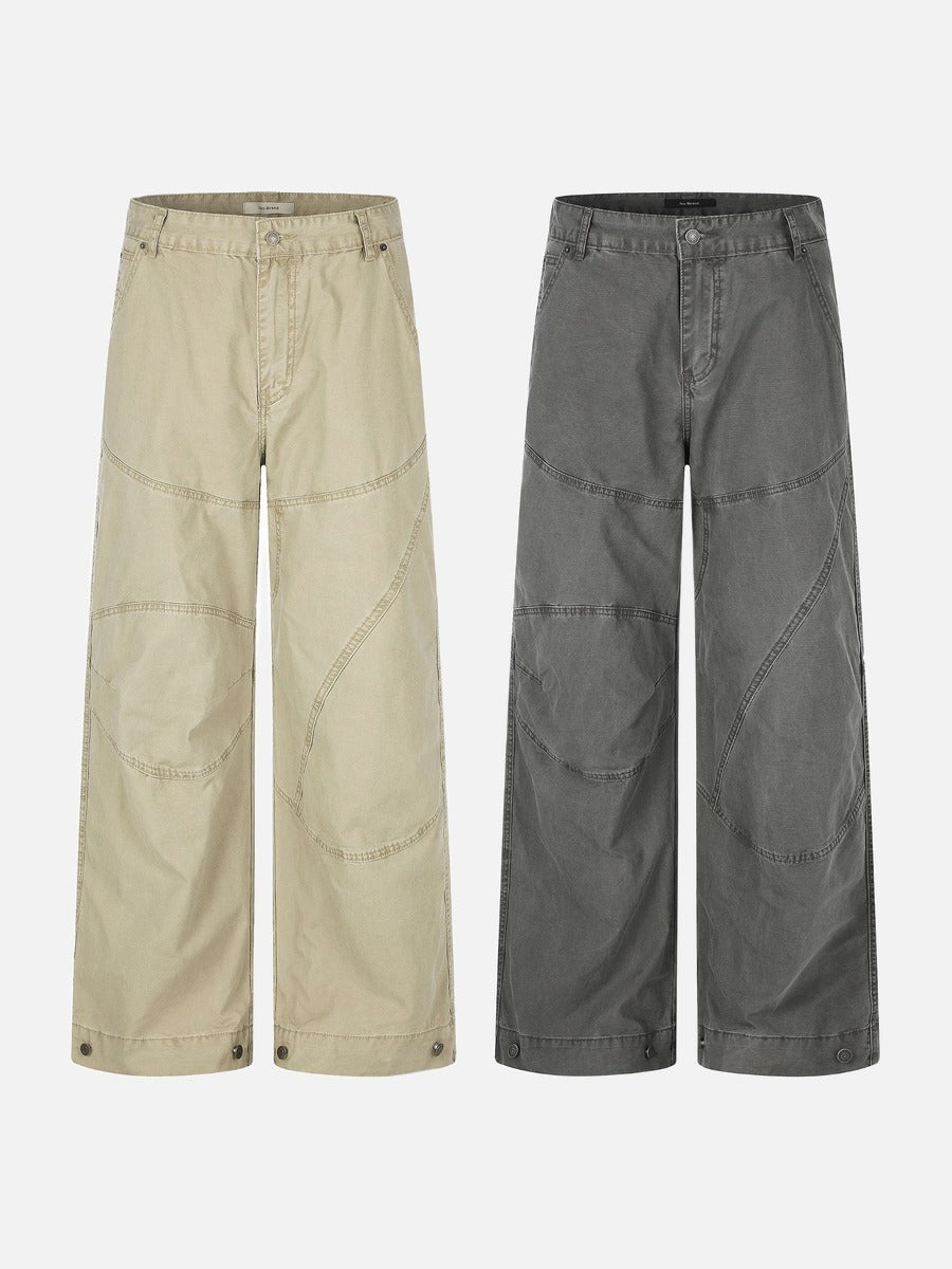 DAXUEN khaki wide-leg contrast-stitched pants