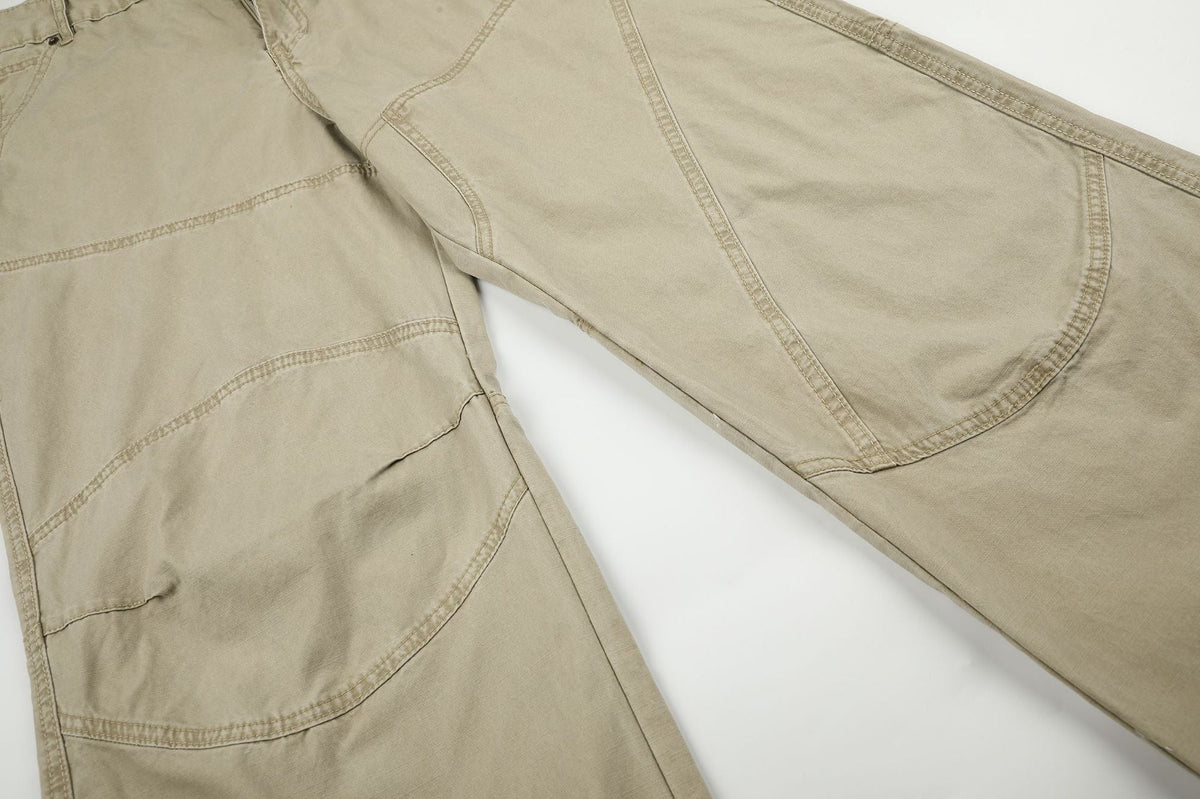 DAXUEN khaki wide-leg contrast-stitched pants