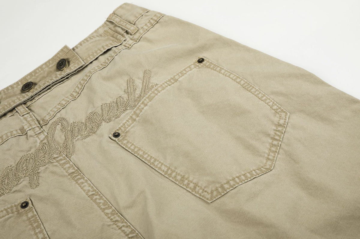 DAXUEN khaki wide-leg contrast-stitched pants