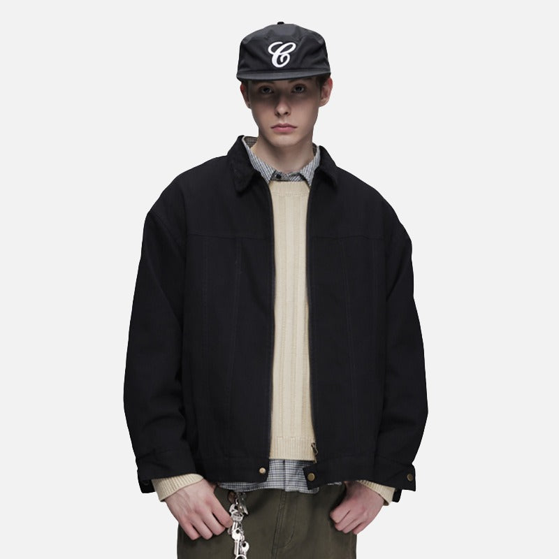 DAXUEN light grey contrasting corduroy collar boxy jacket