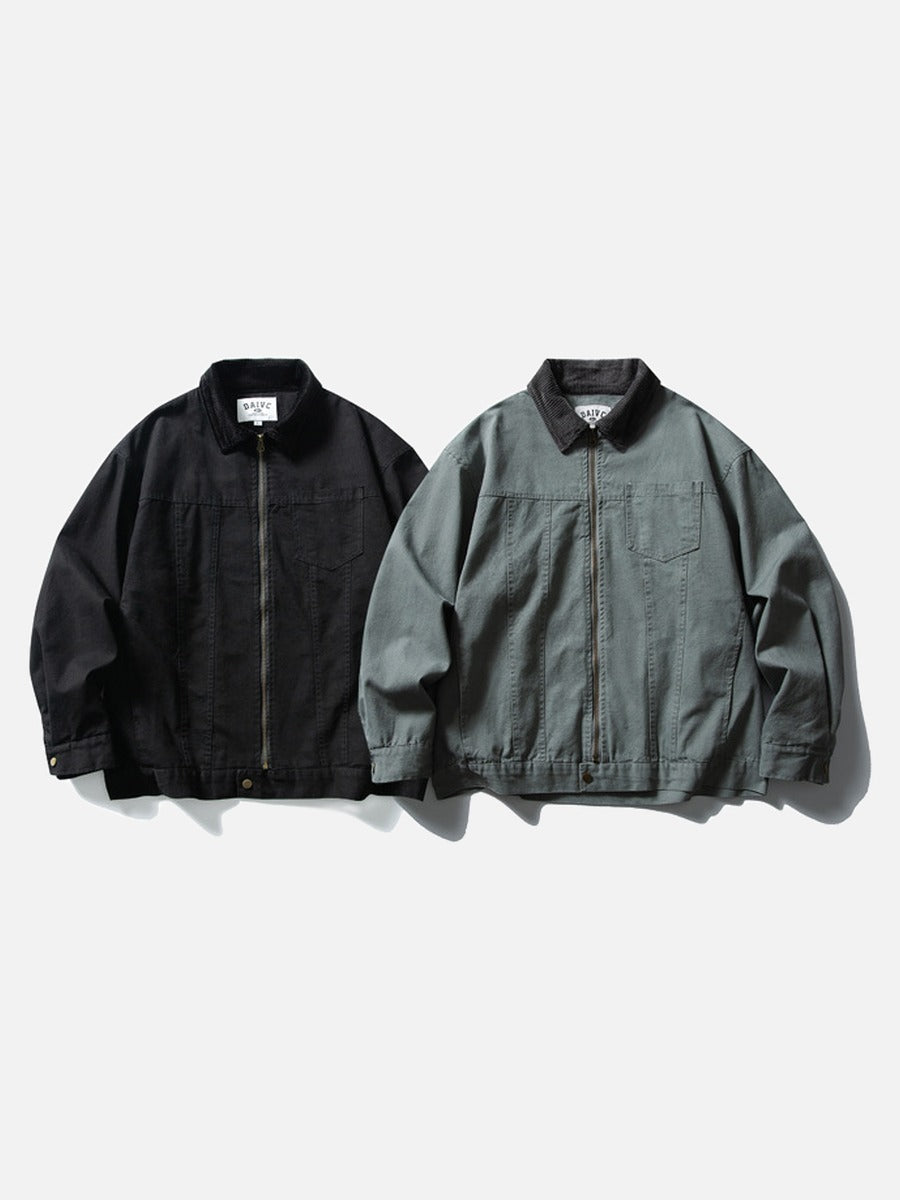 DAXUEN light grey contrasting corduroy collar boxy jacket