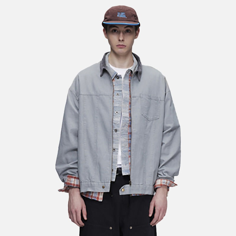 DAXUEN light grey contrasting corduroy collar boxy jacket