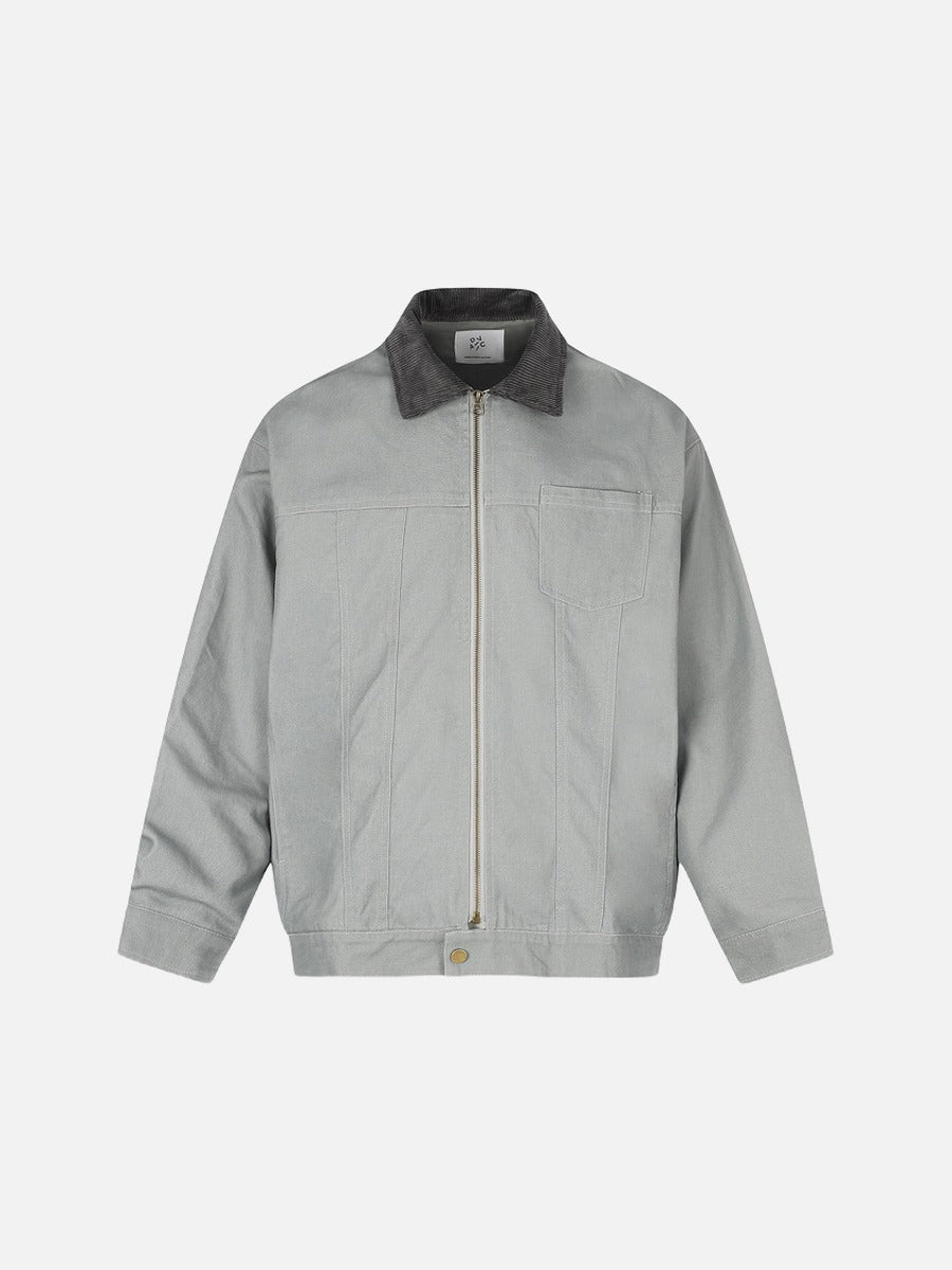 DAXUEN light grey contrasting corduroy collar boxy jacket
