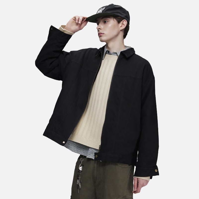 DAXUEN light grey contrasting corduroy collar boxy jacket