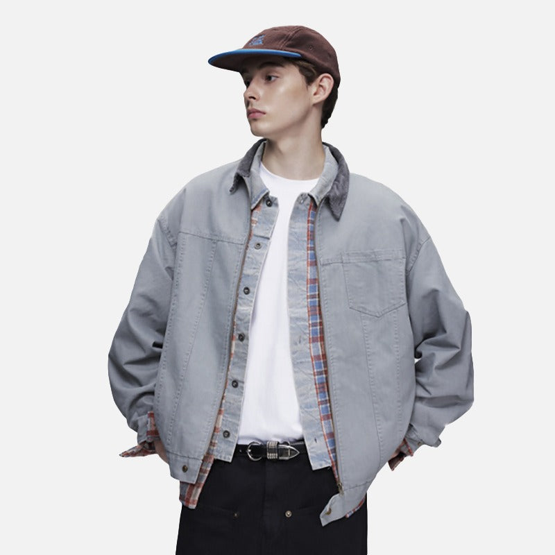 DAXUEN light grey contrasting corduroy collar boxy jacket
