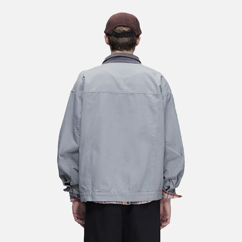 DAXUEN light grey contrasting corduroy collar boxy jacket