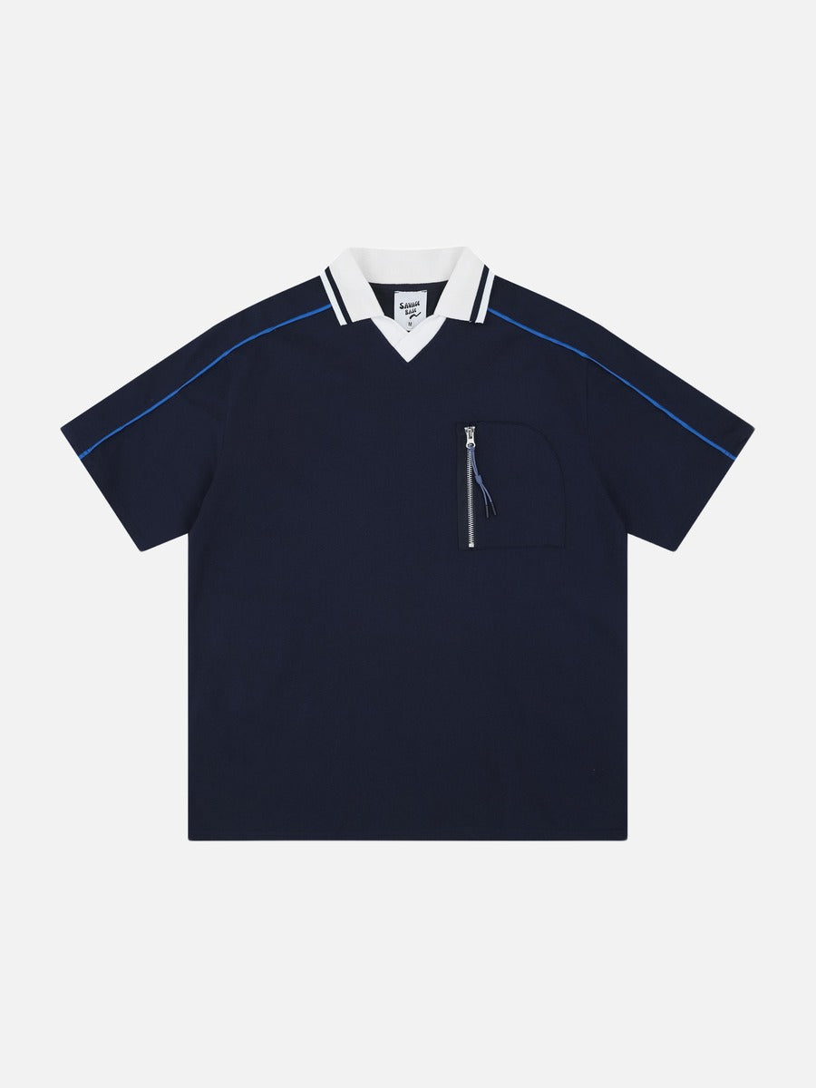 Contrast-Piped V-Neck Polo