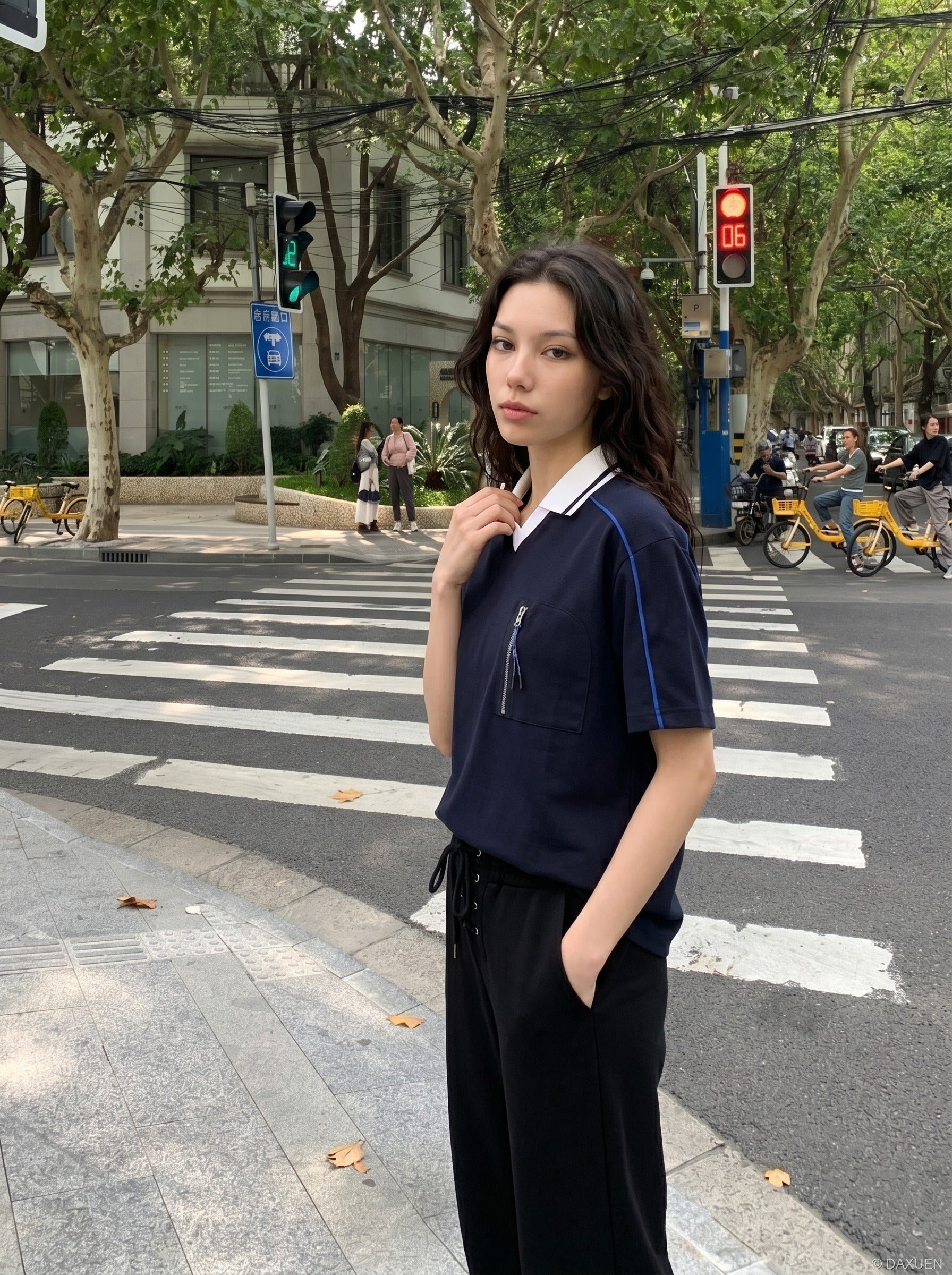 Contrast-Piped V-Neck Polo