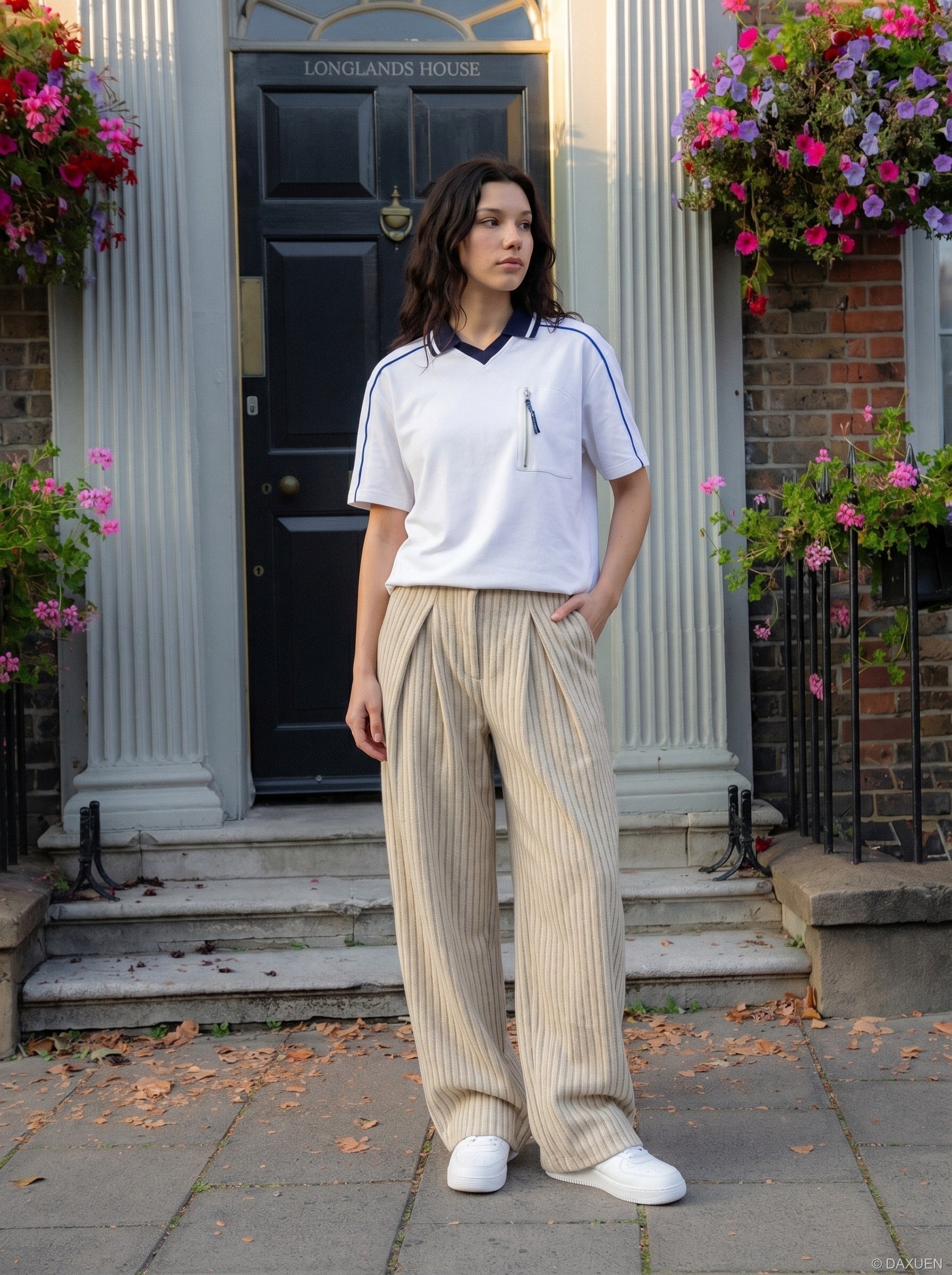 Contrast-Piped V-Neck Polo