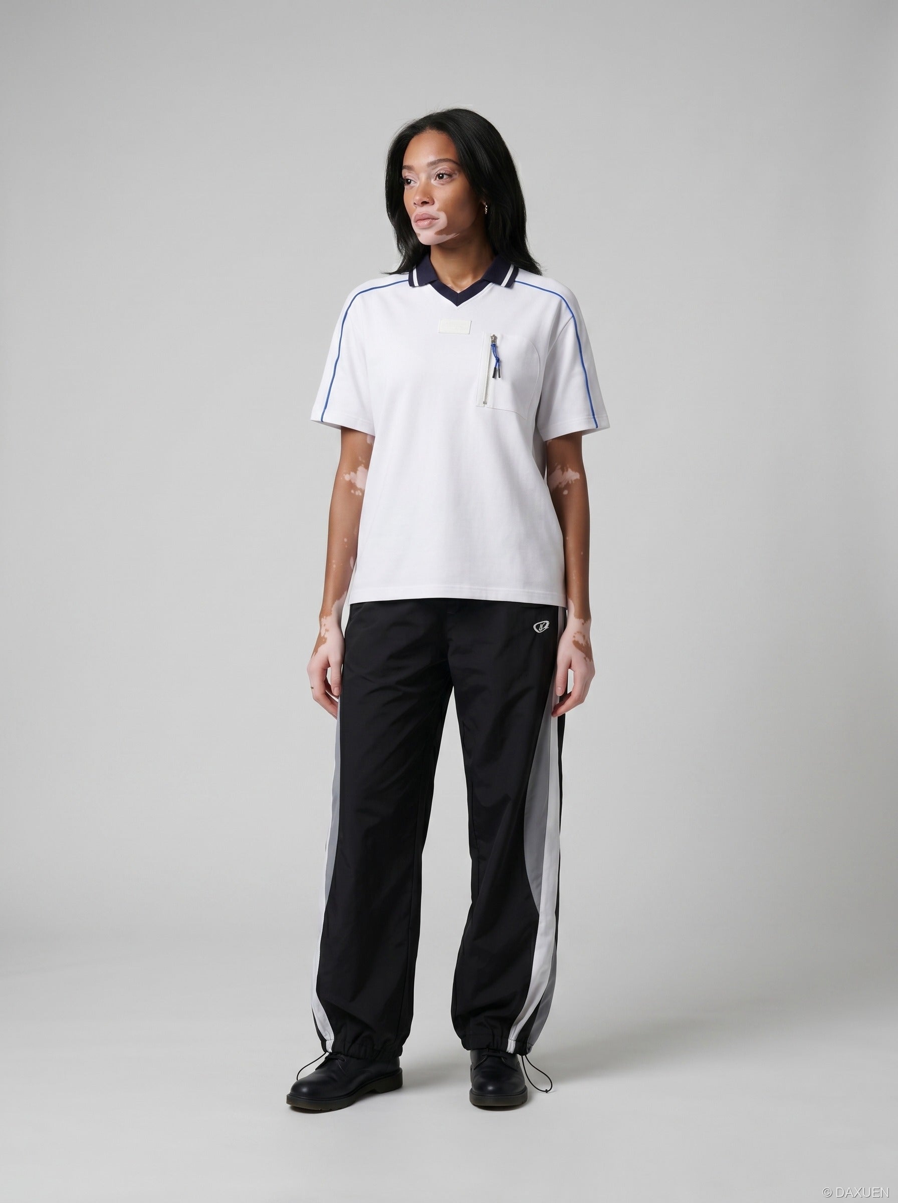 Contrast-Piped V-Neck Polo
