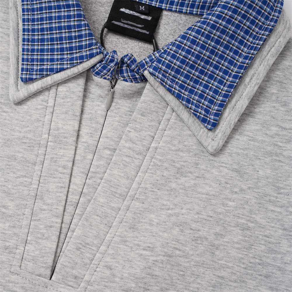 DAXUEN black contrasting plaid inner-collar long-sleeve sweatshirt