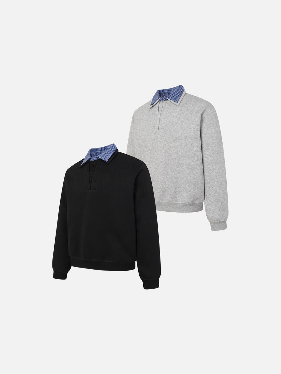 DAXUEN black contrasting plaid inner-collar long-sleeve sweatshirt