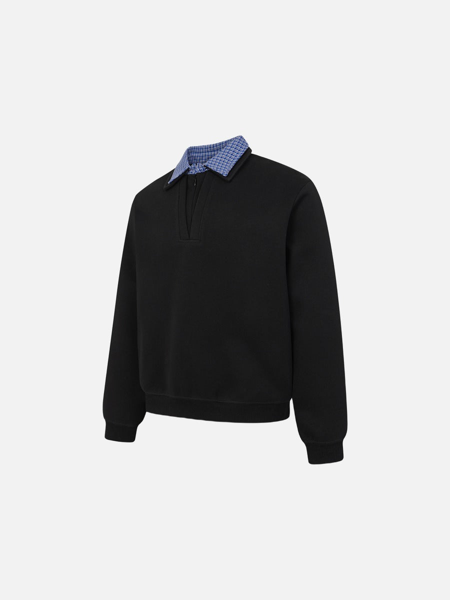 DAXUEN black contrasting plaid inner-collar long-sleeve sweatshirt
