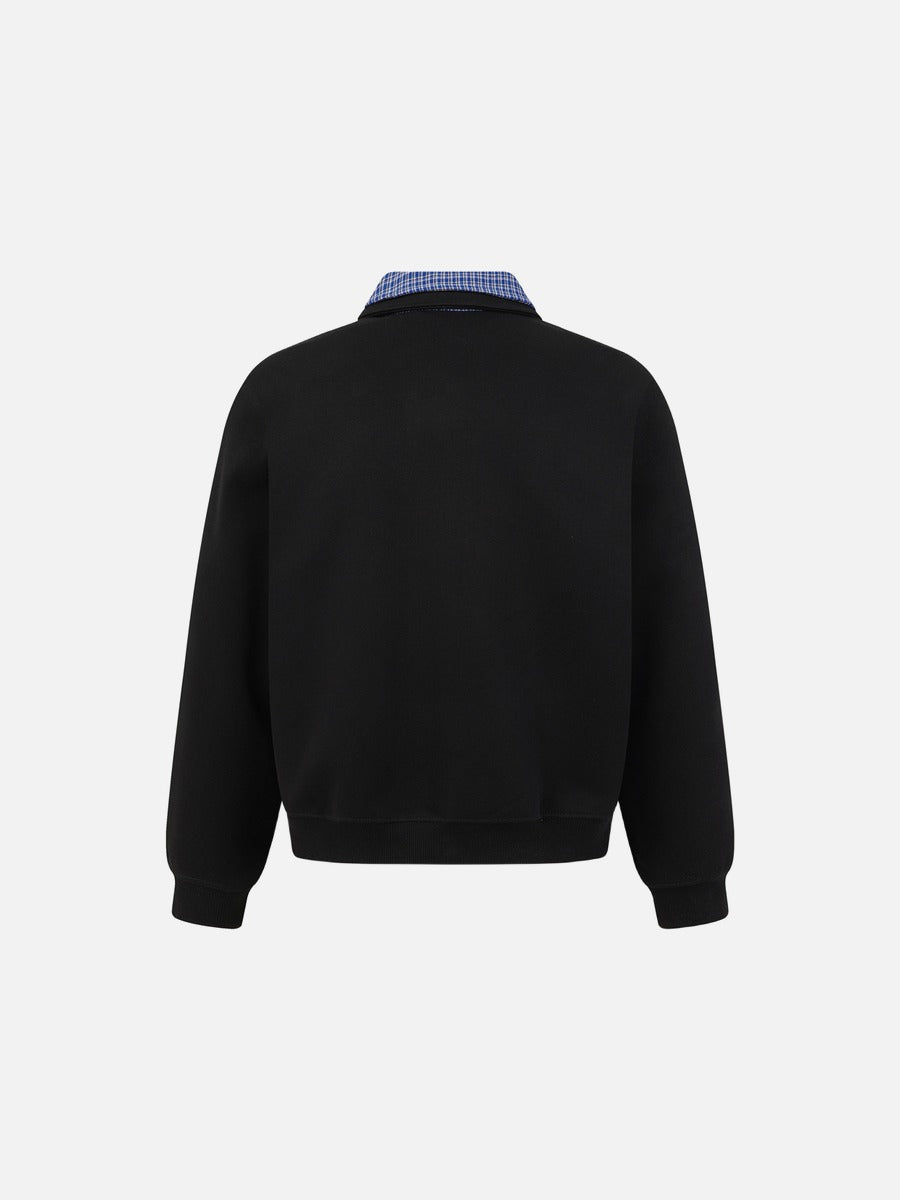 DAXUEN black contrasting plaid inner-collar long-sleeve sweatshirt