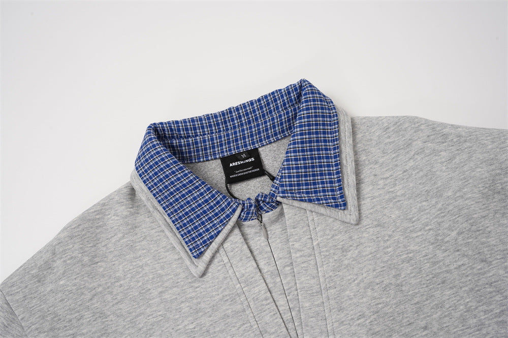 DAXUEN black contrasting plaid inner-collar long-sleeve sweatshirt